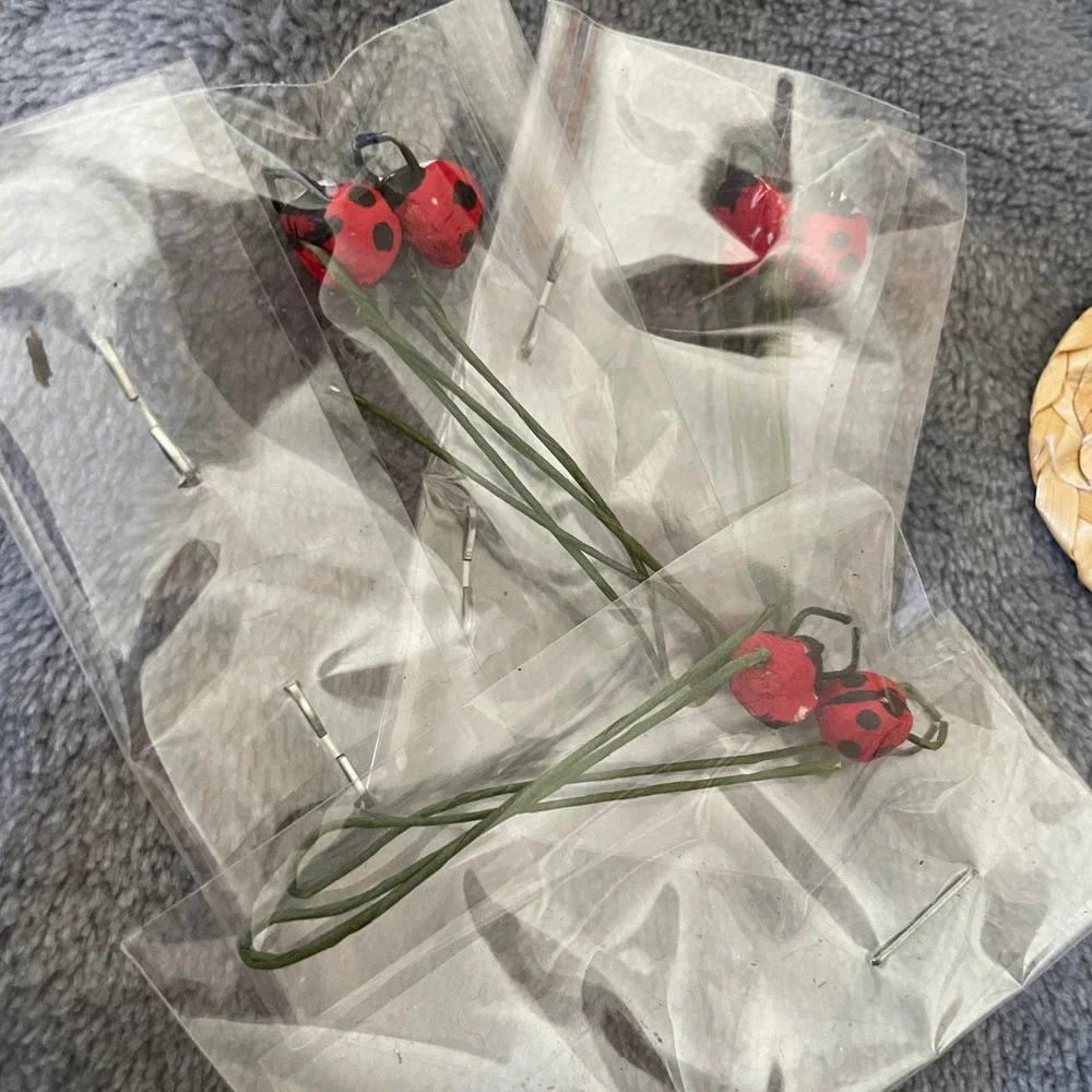 Lot Mini Straw Hats & Ladybug Picks Craft Supplies‎ Doll house miniatures DIY